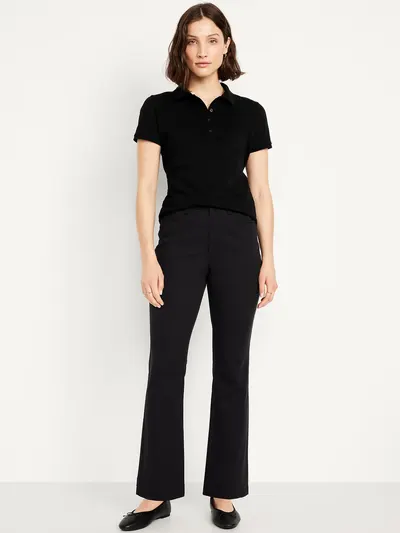 High-Waisted Uniform Boot-Cut Pants - Black Jack
