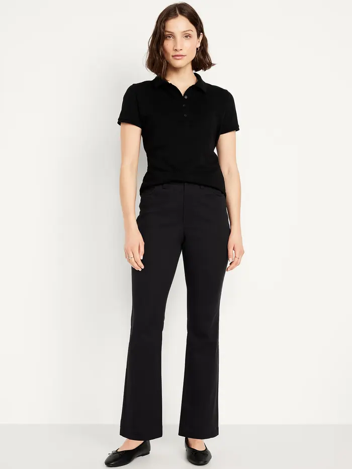 High-Waisted Uniform Boot-Cut Pants - Black Jack