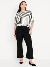 High-Waisted Weekender Pull-On Crop Flare Jeans - Black — view 4