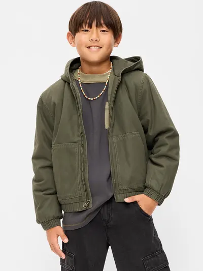 Hooded Canvas Jacket for Boys - Moss Green
