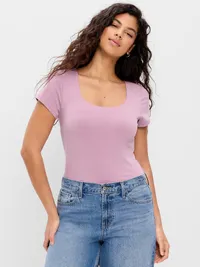 Hug Double-Layer Scoop-Neck Top - Rose Dawn — view 5