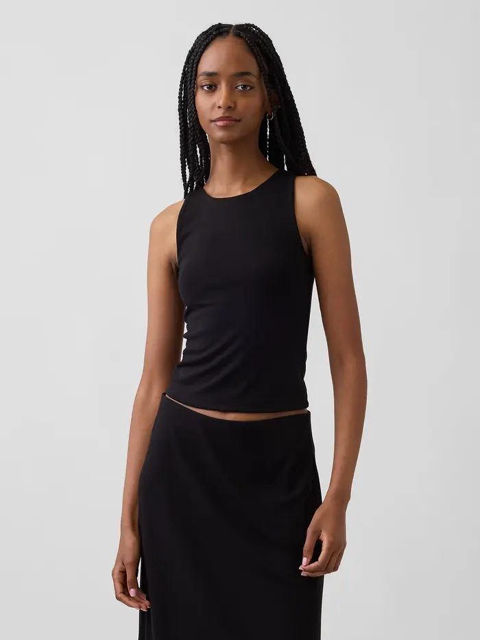 Jersey Crop Tank Top - Black