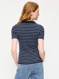 Keyhole Polo Top - White Stripe — view 2