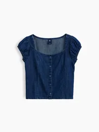 Kids Denim Button-Front Top - Dark wash — view 2