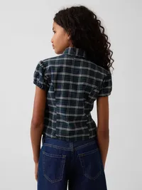 Kids Fitted Button-Front Top - Green blue plaid — view 3