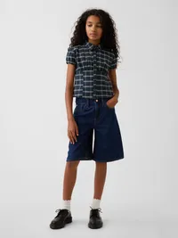 Kids Fitted Button-Front Top - Green blue plaid — view 4