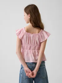 Kids Flutter-Sleeve Button-Front Top - Rose mist — view 3