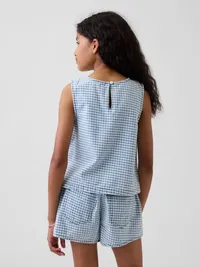 Kids Gingham Denim Shell Tank Top - Blue gingham — view 3