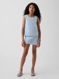 Kids Gingham Denim Shell Tank Top - Blue gingham — view 4