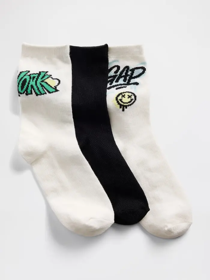 Kids Graphic Logo Crew Socks (3-Pack) - Multi