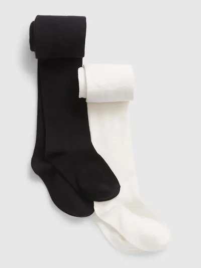 Kids Knit Basic Tights (2-Pack) - Black white