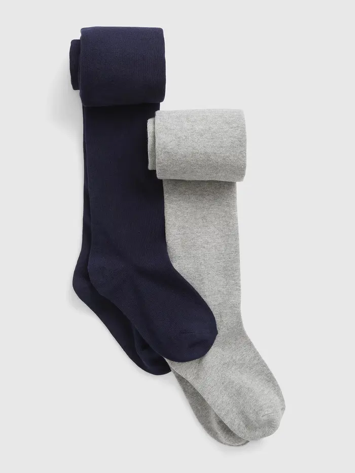 Kids Knit Basic Tights (2-Pack) - Navy grey
