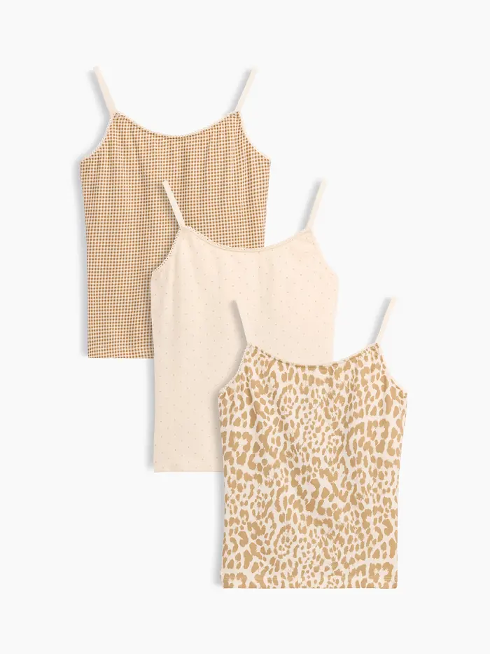 Kids Organic Stretch Cotton Basic Cami (3-Pack) - Neutral cheetah