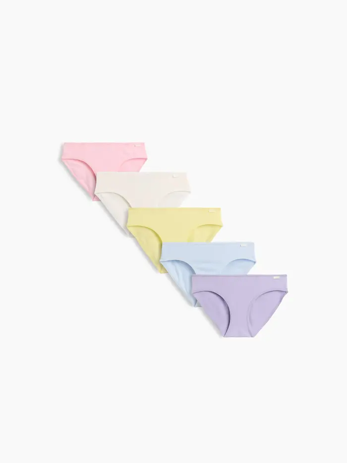 Kids Organic Stretch Cotton Bikini Briefs (5-Pack) - Multi solid pastels