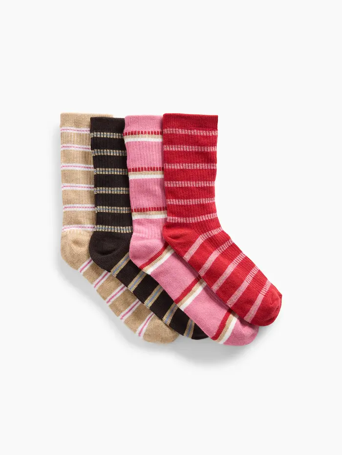 Kids Stripe Rib Crew Socks (4-Pack) - Multi stripes