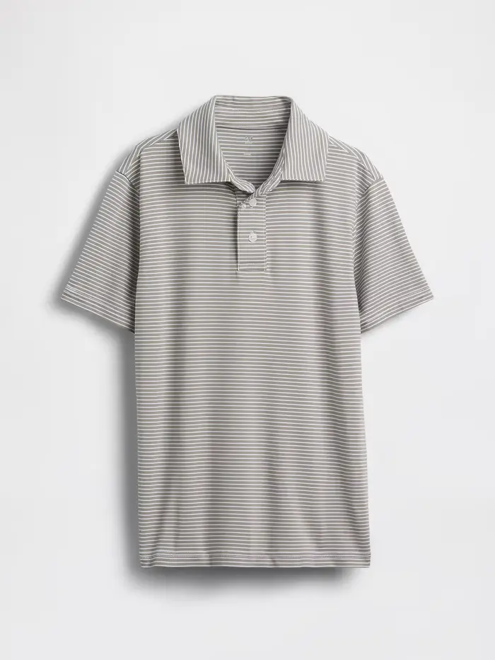 Kids Tech Performance Polo - Grey stripe