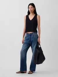 Knit Crop Tank Top - Black — view 2