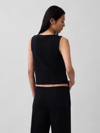Knit Crop Tank Top - Black — view 3