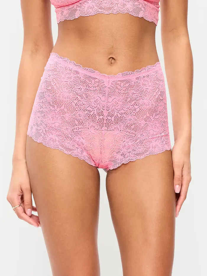 Lace Boyshort Underwear - Hydrangea Pink
