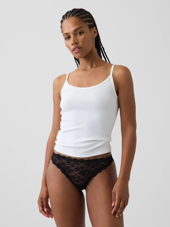 Lace Thong - True black