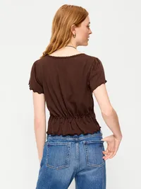 Lace-Trim Button-Down Top - Earthen — view 2
