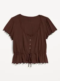Lace-Trim Button-Down Top - Earthen — view 4