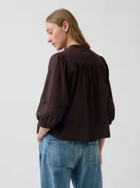 Lace-Trim Button-Front Swing Top - Terra brown — view 3