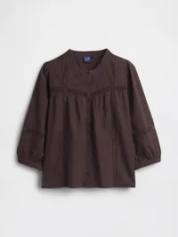 Lace-Trim Button-Front Swing Top - Terra brown — view 5
