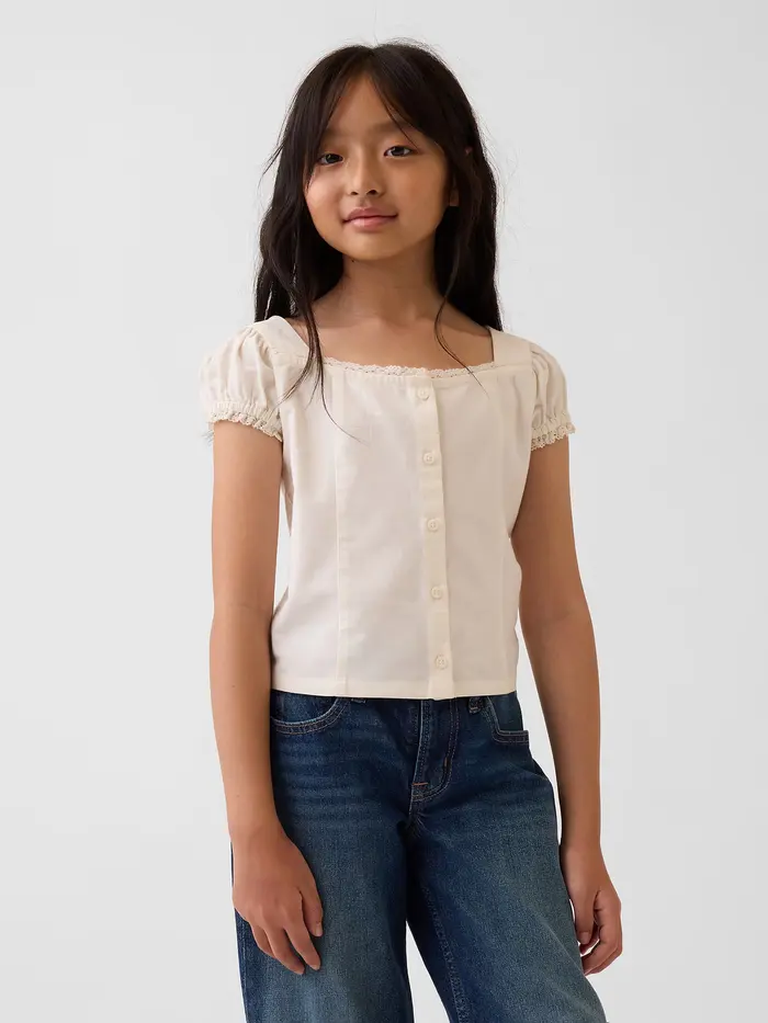 Lace-Trim Button-Front Top - New off white