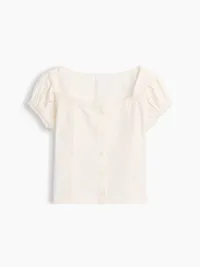 Lace-Trim Button-Front Top - New off white — view 2