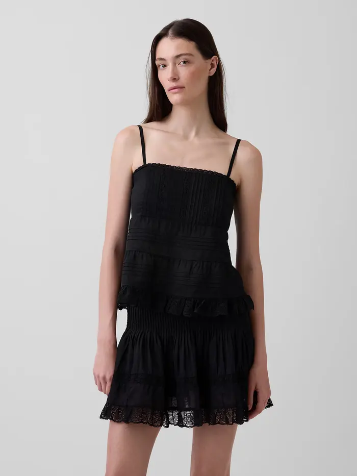 Lace-Trim Cami - True black