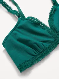 Lace-Trim Cotton Triangle Bralette - Deep Lagoon — view 3