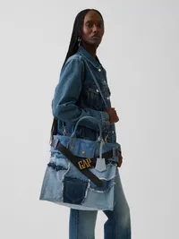 Large Patchwork Denim Five Pocket Tote - Dark wash — view 2