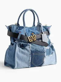 Large Patchwork Denim Five Pocket Tote - Dark wash — view 3