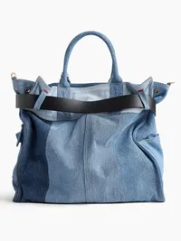 Large Patchwork Denim Five Pocket Tote - Dark wash — view 4