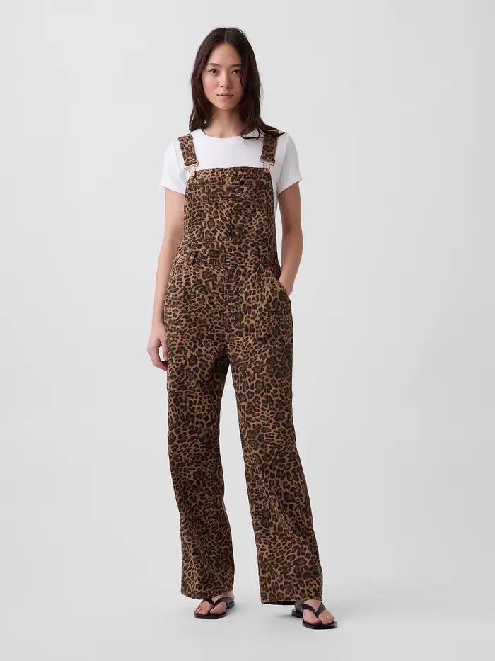 Leopard Print Loose Overalls - Brown leopard print