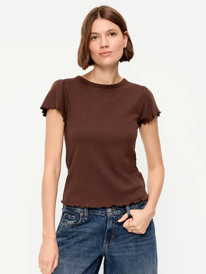 Lettuce-Edge Pointelle Top - Earthen