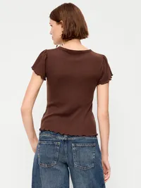 Lettuce-Edge Pointelle Top - Earthen — view 2
