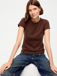 Lettuce-Edge Pointelle Top - Earthen — view 3
