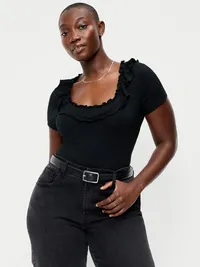 Lettuce-Edge Scoop-Neck Top - Black Jack — view 5