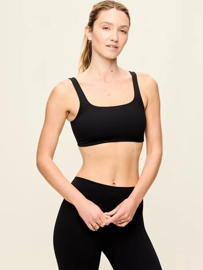 Light Support StudioSmooth Square-Neck Sports Bra - Black Jack