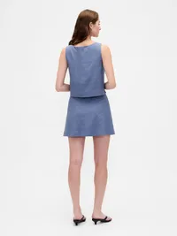 Linen-Blend Button-Front Mini Skort - Bainbridge blue — view 2