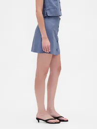 Linen-Blend Button-Front Mini Skort - Bainbridge blue — view 3