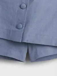 Linen-Blend Button-Front Mini Skort - Bainbridge blue — view 4