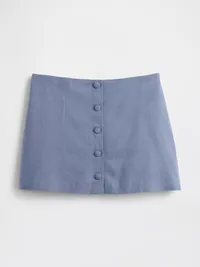 Linen-Blend Button-Front Mini Skort - Bainbridge blue — view 5