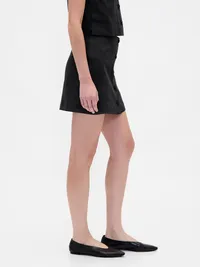 Linen-Blend Button-Front Mini Skort - True black — view 3