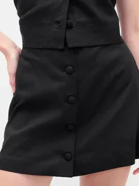 Linen-Blend Button-Front Mini Skort - True black — view 4