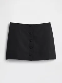 Linen-Blend Button-Front Mini Skort - True black — view 5