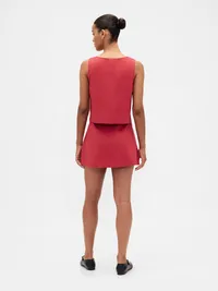 Linen-Blend Button-Front Mini Skort - Washed red — view 2