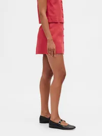 Linen-Blend Button-Front Mini Skort - Washed red — view 3
